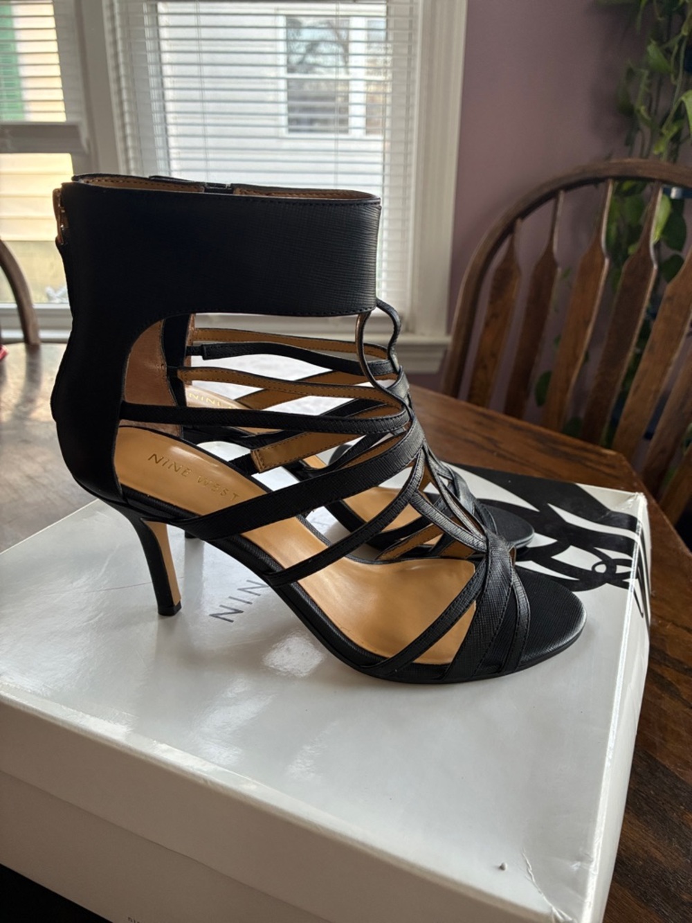 Nine West Black Strappy Ankle-Cuff Stiletto Heels